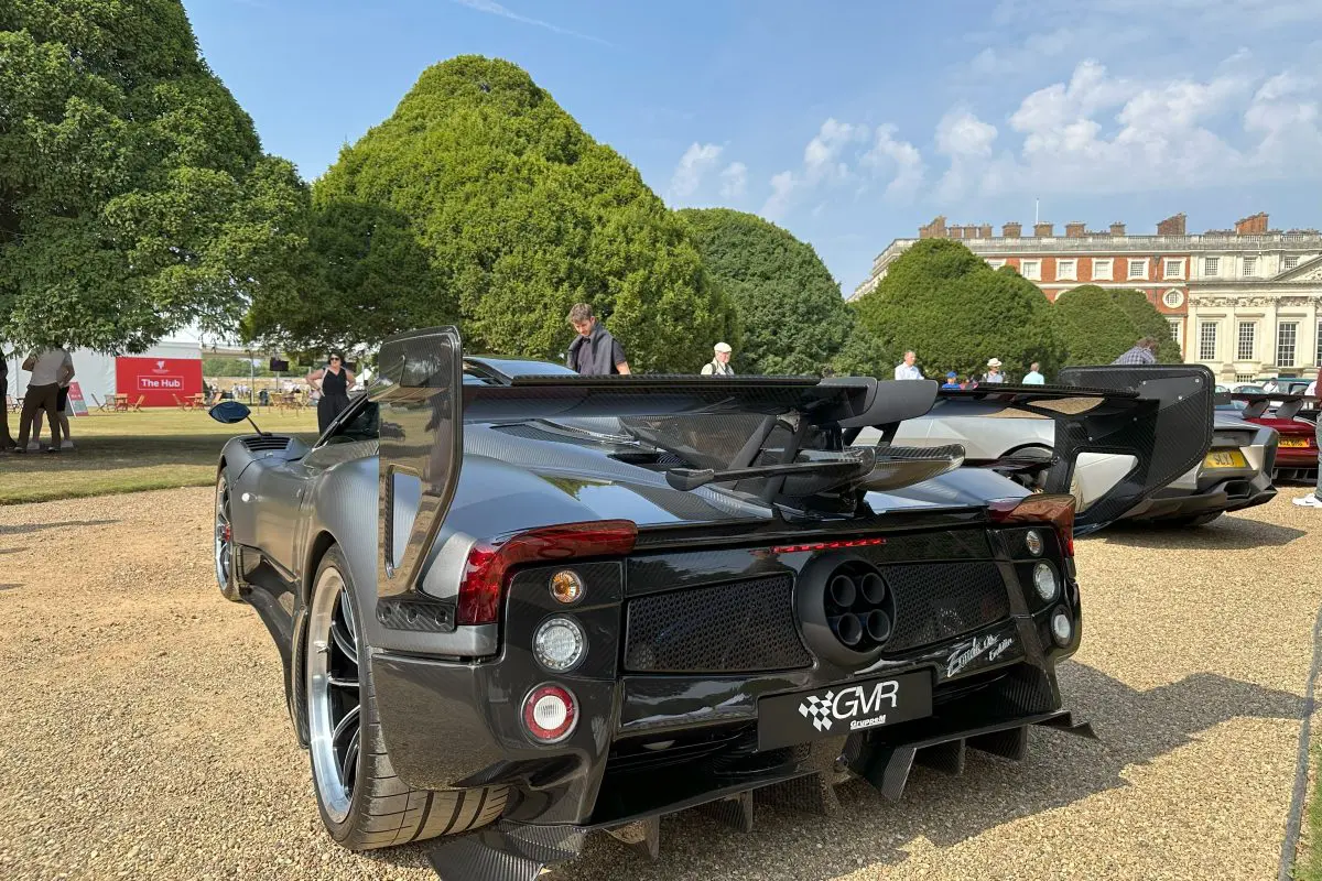 2016 Pagani Zonda Oliver Evolution 'Hermes Edition', rear left side, featured at the Concours of Elegance 2024.