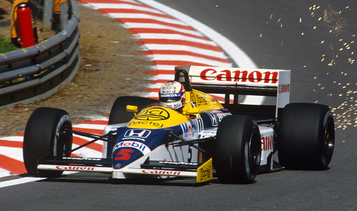 Nigel Mansell Driving the Williams FW11 at the 1986 Belgian GP