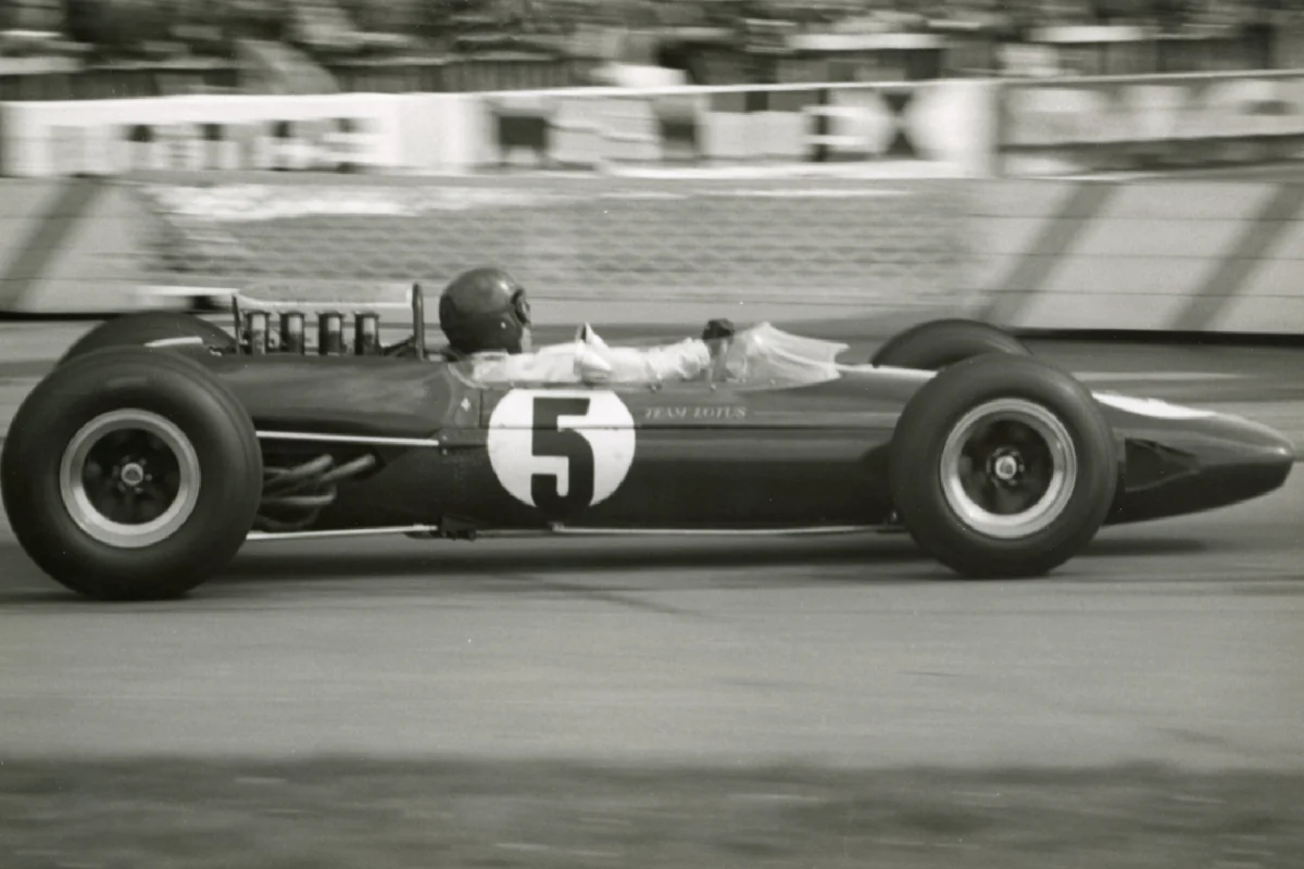Jim Clark in the 1965 Sunday Mirro Trophy. Image credit, Goodwood.