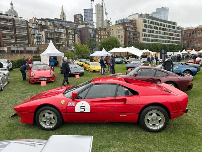 1985 Ferrari 288 GTO (upper side view) at London Concours 2025