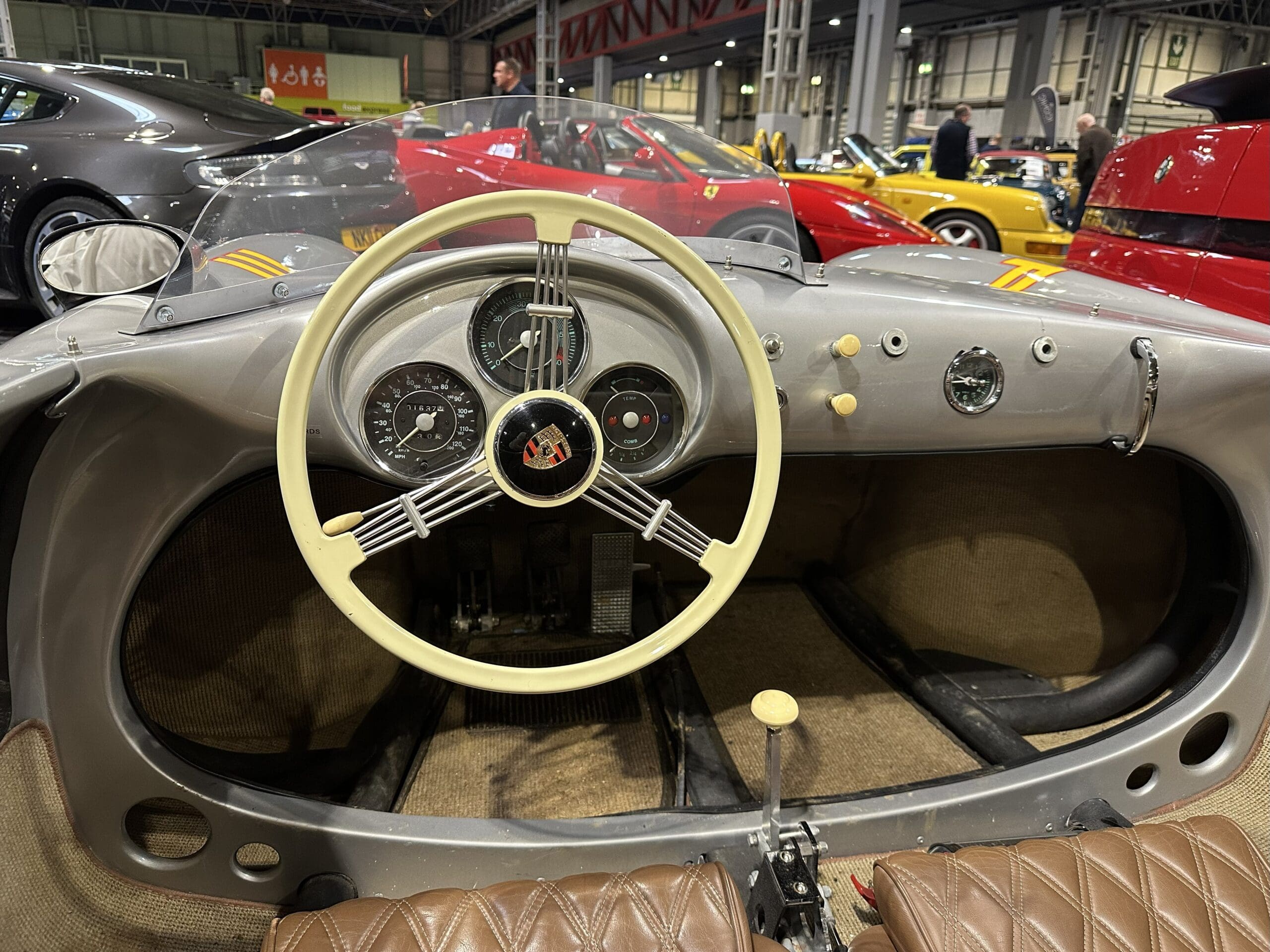 Classic Motor Show 2025 (2015 Porsche 550 Spyder - Hans Herrmann Homage - driver view)