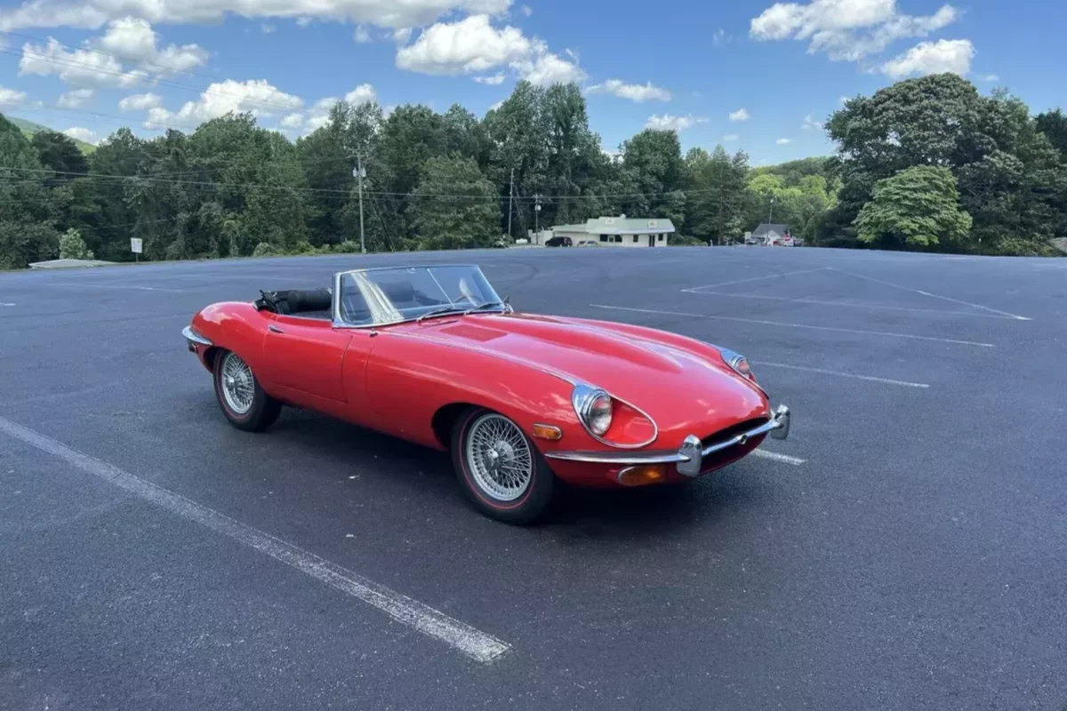 1969 jaguar e type xk e convertible red roadster.