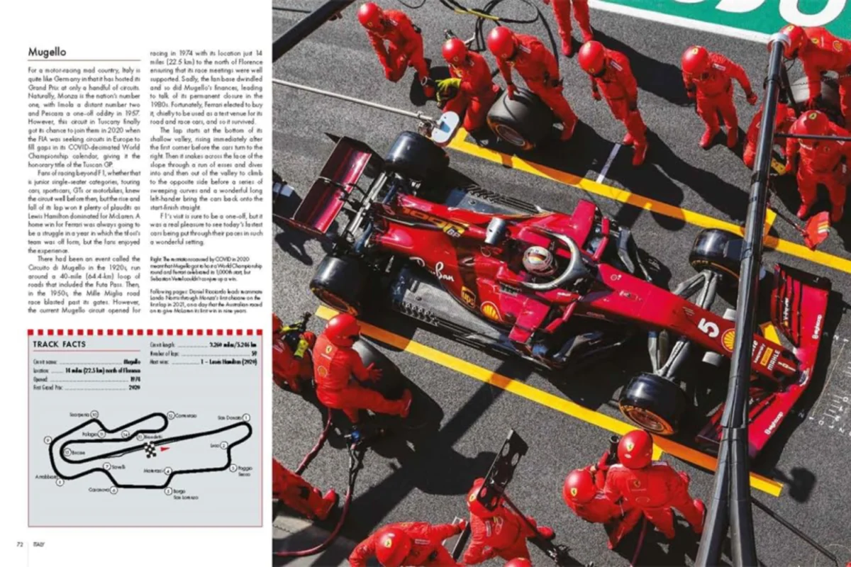 F1 Racing - The Ultimate Companion - 75th Anniversary Edition - book cover. Mugello, page 72