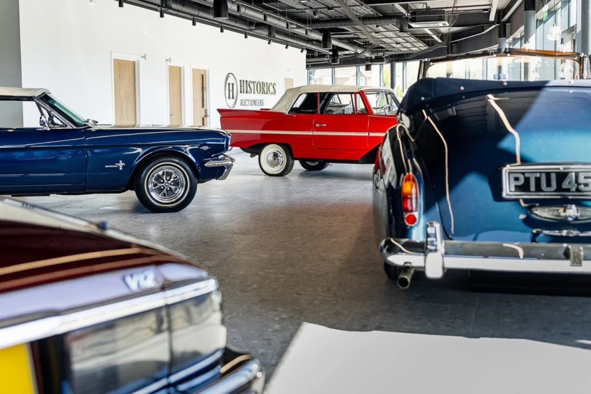 Historics Auctioneers new HQ in Ascot - classic cars in showroom