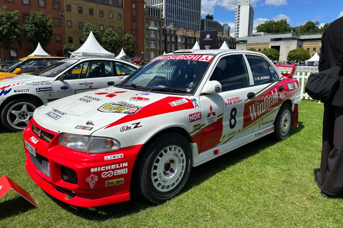 1994 Mitsubishi Evo 3 (side front view) at the London Concours 2026