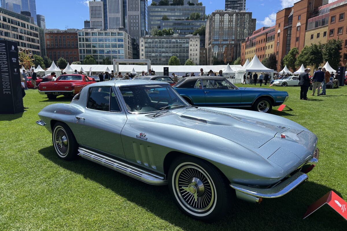 1966 Chevrolet Corvette C2 Sting Ray (front side view) at the London Concours 2026.