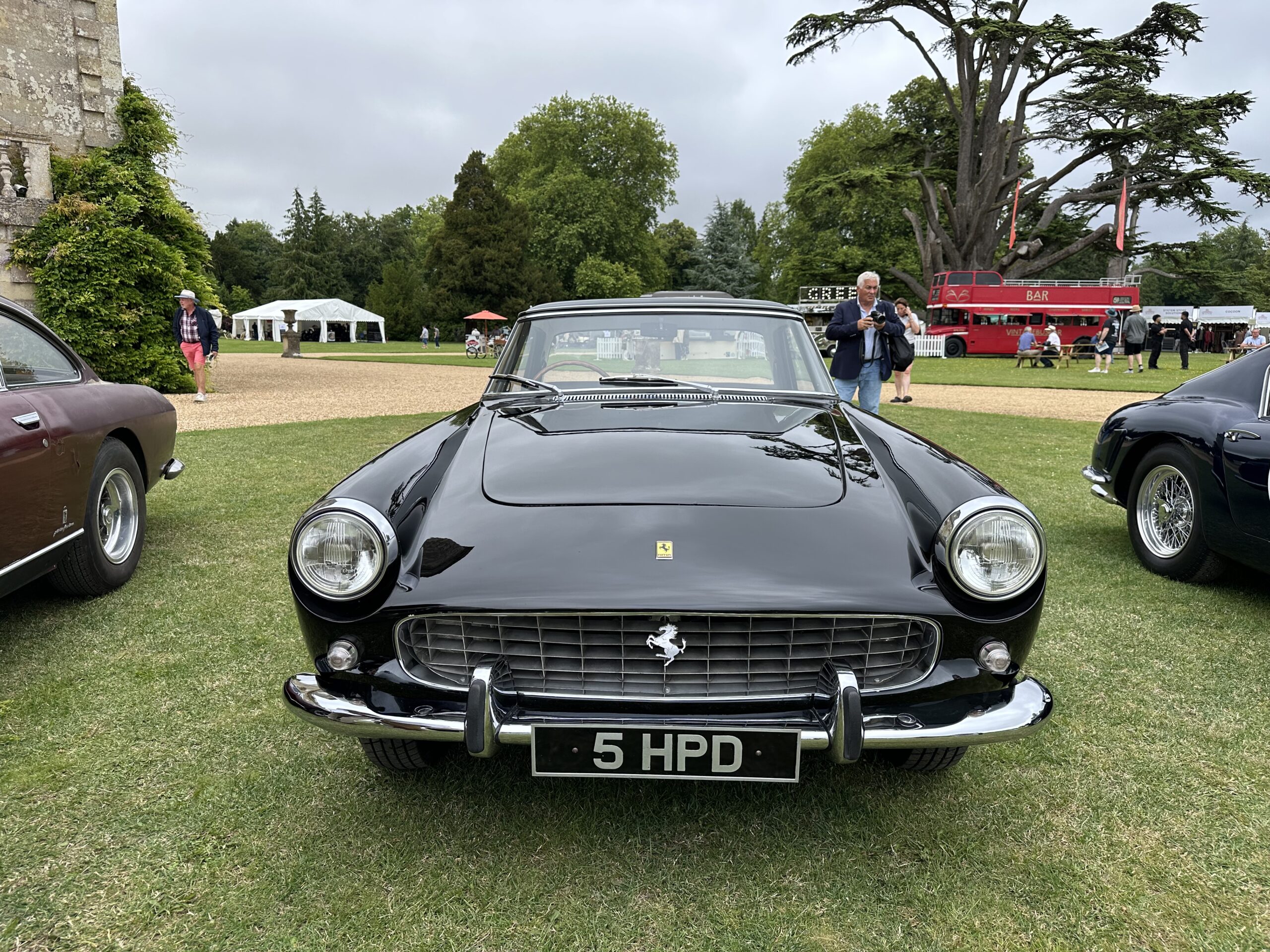 1958 Ferrari 250 GT, Ex-Mike Hawthorn, head on view. At Wilton House Concours Des Legendes 2026.