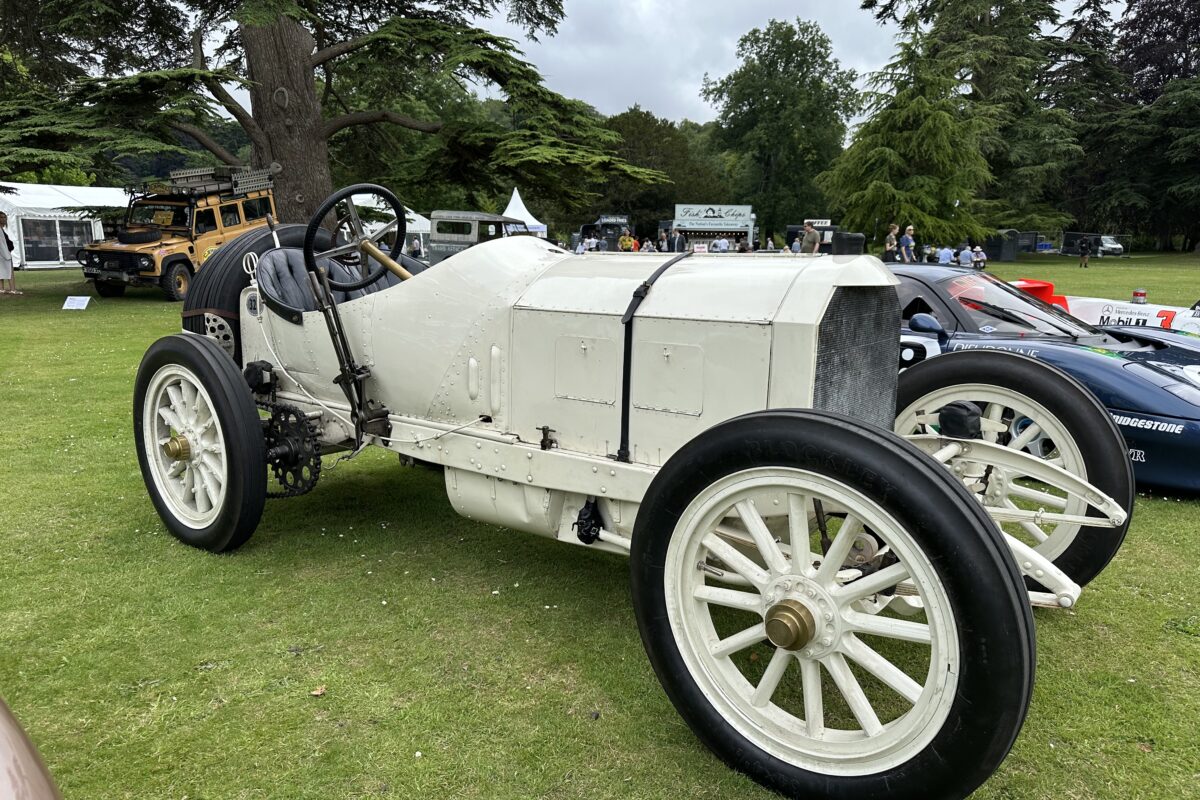1908 Mercedes Grand Prix car, front side view. At Wilton House Concours Des Legendes 2026.