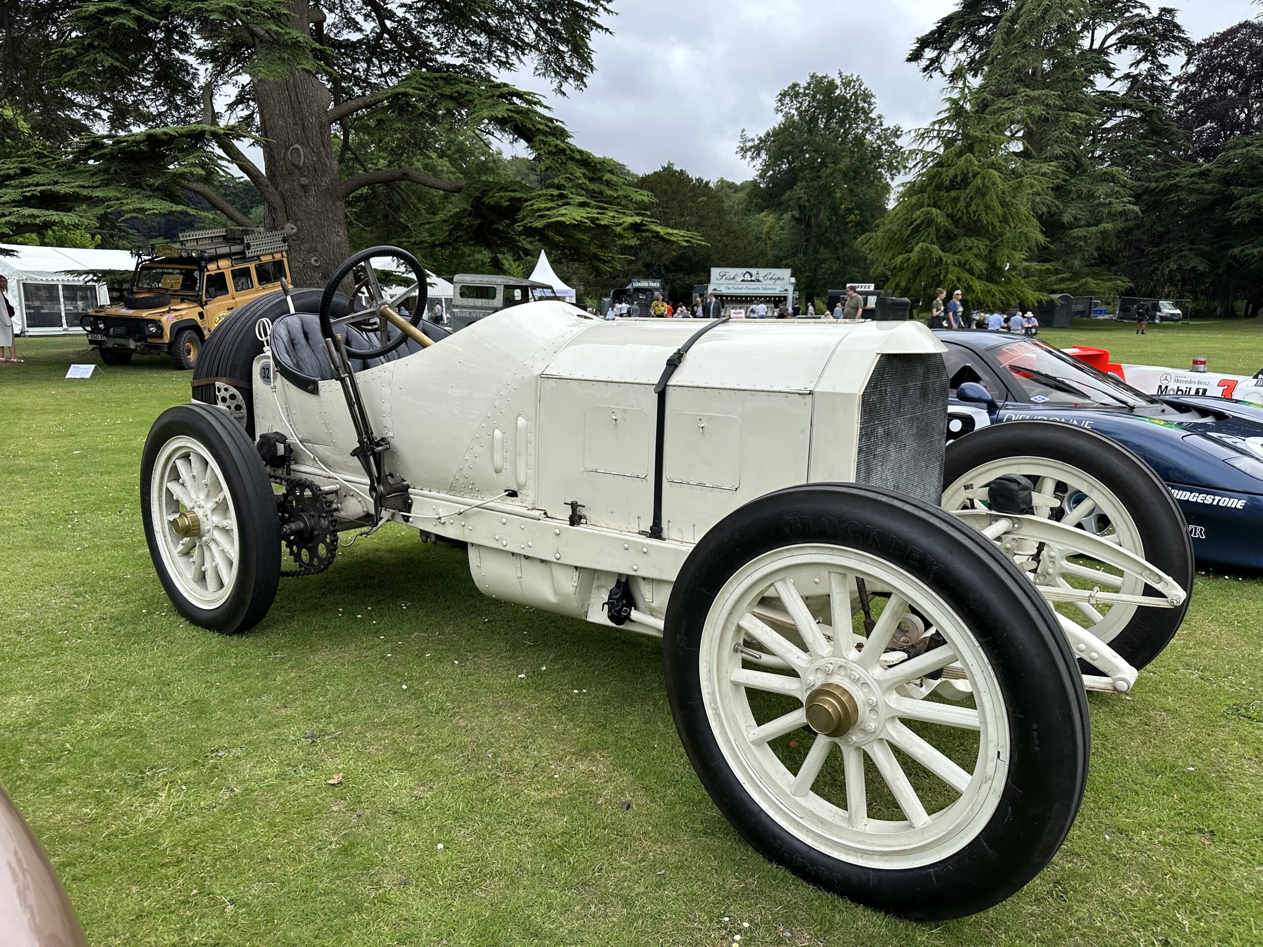 1908 Mercedes Grand Prix car, front side view. At Wilton House Concours Des Legendes 2026.