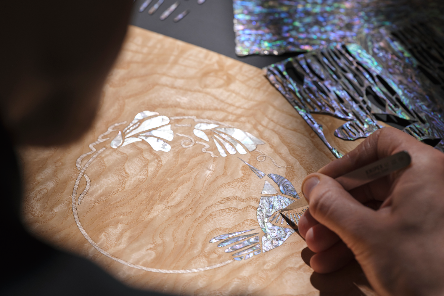 Abalone shell marquetry