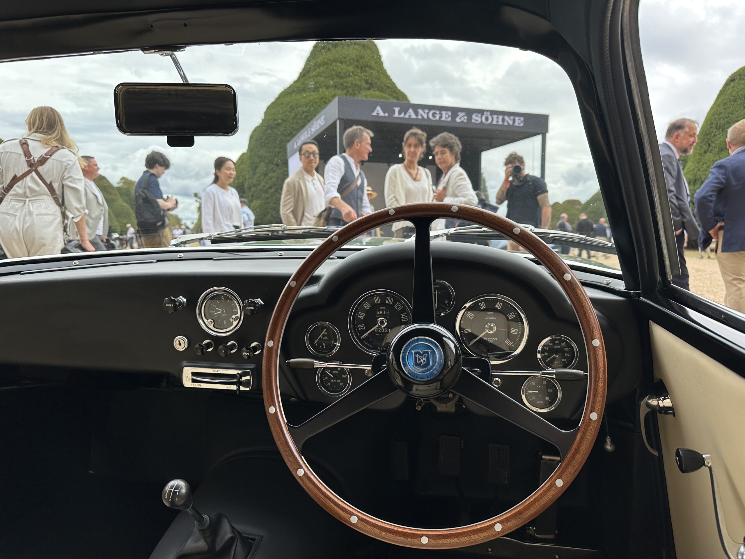 1961 Aston Martin DB4 GT Zagato (1 VEV), drivers view, on show at the Concours of Elegance 2026